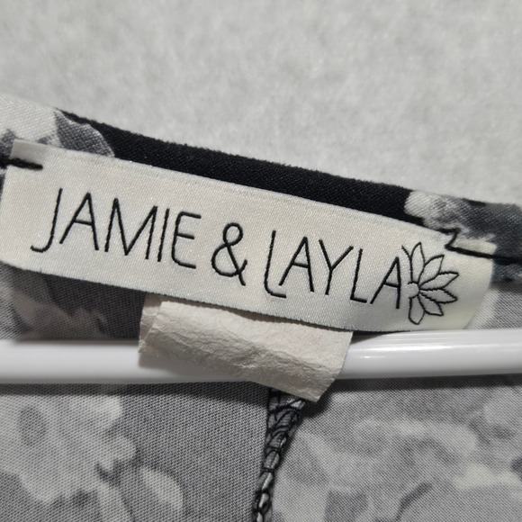 R#78 Jamie & Layla Black Floral Print Short Sleeve Swing Dress Women's Size L - Picture 4 of 6